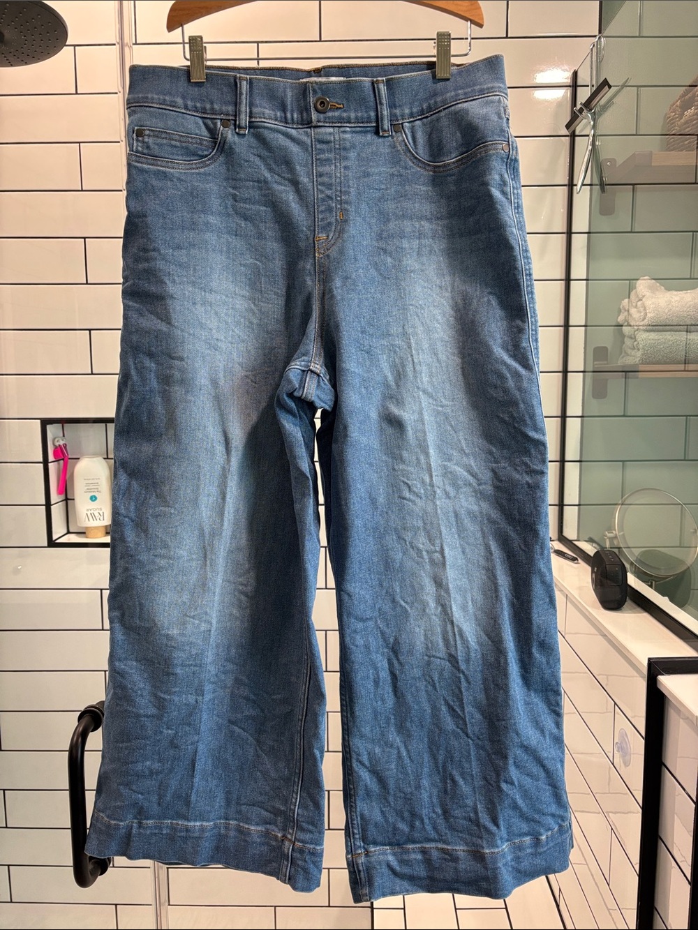 Spanx Wide-Leg Cropped Blue Denim Jeans